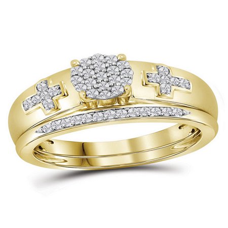 - 10kt Yellow Gold Womens Diamond Cluster Cross Bridal Wedding Engagement Ring Band Set 1/4 Cttw Diamond Fine Jewelry Ideal Gifts For Women Gift Set From Heart