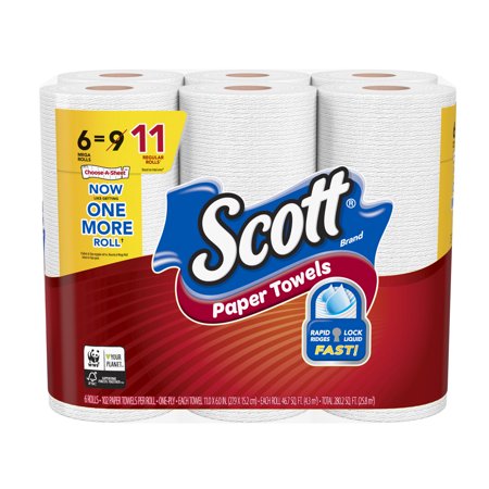 Paper Towel Roll - Scott Paper Towels, 6 Mega Rolls (=11 Regular Rolls), Choose-A-Sheet