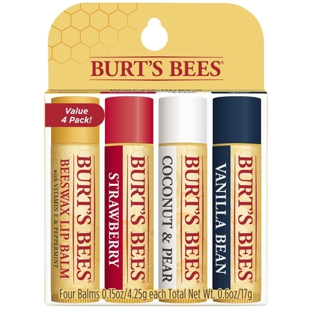Burt's Bees 100% Natural Moisturizing Lip Balm, Multipack - Original Beeswax, Strawberry, Coconut & Pear and Vanilla Bean with Beeswax & Fruit Extracts - 4 (Best Drugstore Lip Balm For Peeling Lips)