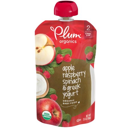 Plum Organics Stage 2, Organic Baby Food, Apple, Raspberry, Spinach & Greek Yogurt, 3.5oz Pouch (Pack of