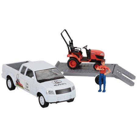 Kubota pickup truck with trailer & lawn tractor toy set 4 pc