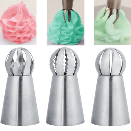 WALFRONT 3pc Stainless Steel Cake Icing Nozzles Sphere Ball Russian Icing Piping Nozzles Tips Cake Decor Pastry Cupcake Set