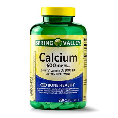 Spring Valley Calcium Plus Vitamin D Coated Tablets, 600 Mg, 250 Ct ...