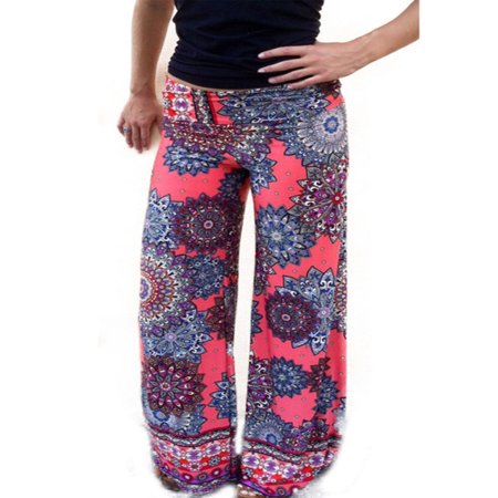 Women Yoga Boho Hippie Stretch Flare Loose Palazzo Pants Floral Long (Best Underwear To Wear Under Yoga Pants)