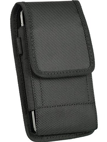 Black Cell Phone Case For Kyocera Torque Black Tough Nylon Pouch Cell Phone Case Duty Metal Clip Holster+D Ring Hook+ cell phone Microfiber ()