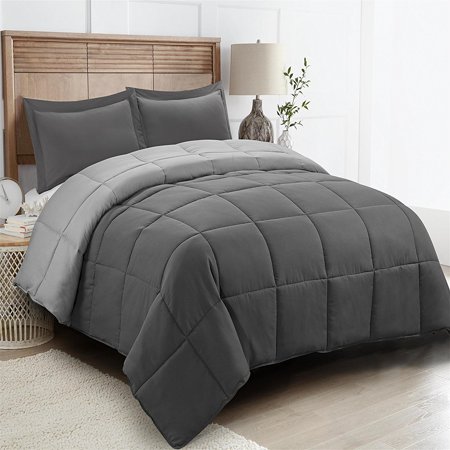 All Season Down Alternative Comforter Set- 2pc Box Stitched- Reversible Comforter with One Sham-Quilted Duvet Insert with Corner Tabs for Duvet Cover-Hypoallergenic, Supersoft, Wrinkle Resistant (Best Comforter Material For Summer)