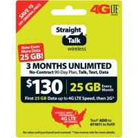 Straight Talk $130 Unlimited 3-Month/90-Day Plan (with up to 25GB of data at high speeds, then 2G*) (Email Delivery)
