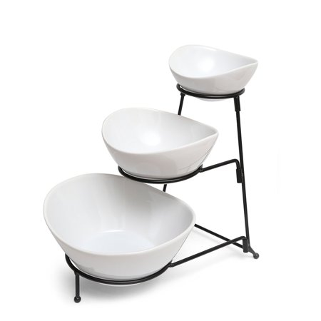 3 Tier Serving Tray - Gracious-Dining Gibson Elite Gracious Dining 3 Tier Bowl Server Set With Metal Stand