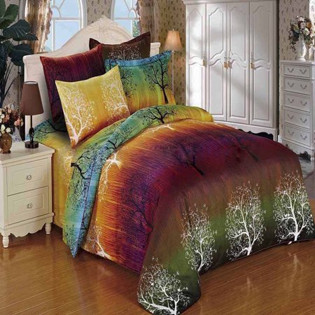Swanson Beddings Rainbow Tree 7pc Duvet Bedding Set: Duvet Cover, Two Pairs of Pillowcases, and Two Standard Shams (King,