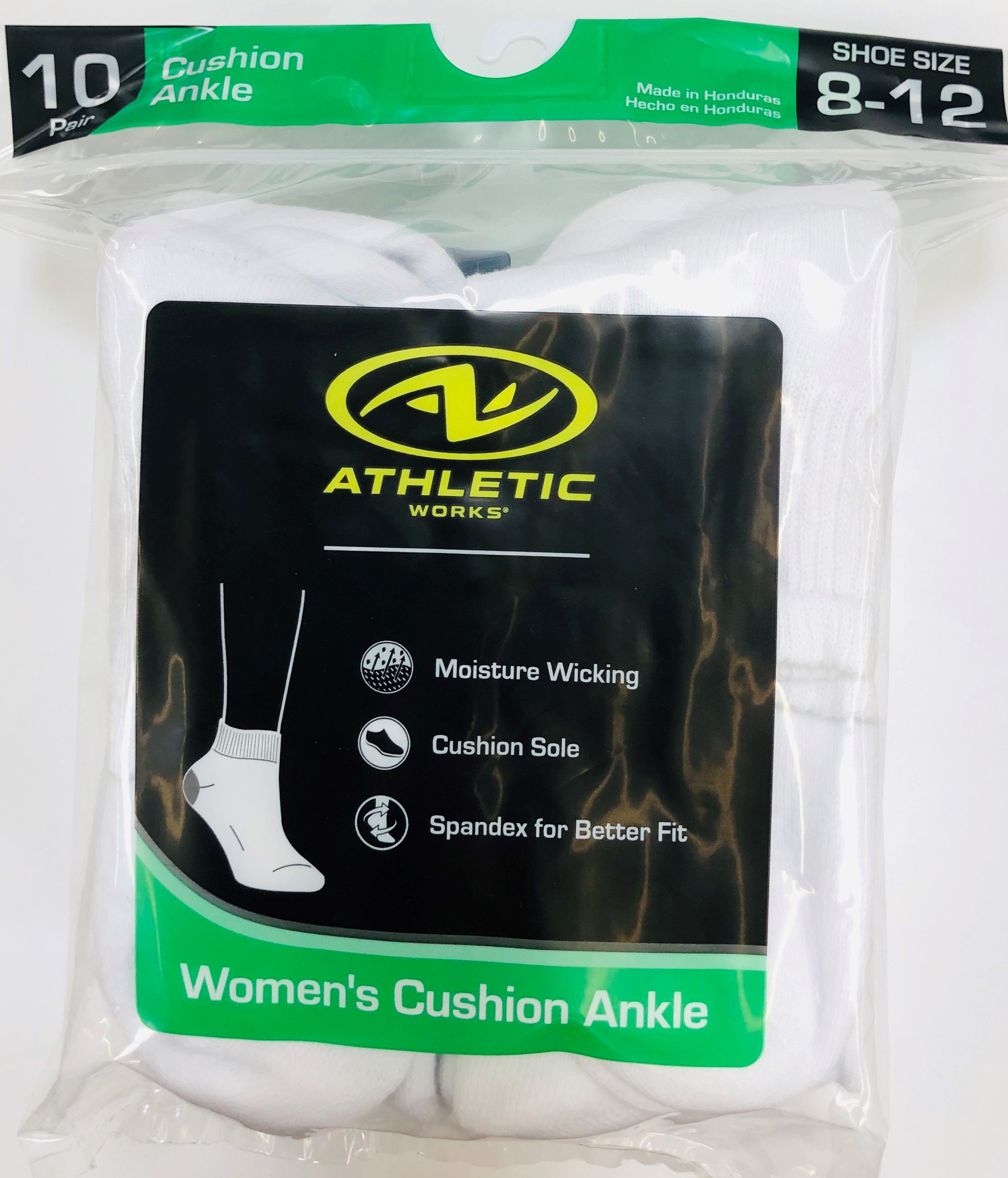 Athletic Works Women's Half Cushion Ankle Socks, 10 Pairs