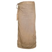 Mogul Womens Bohemian Wrap Skirts Beige Embriodered Stonewashed Rayon Skirt