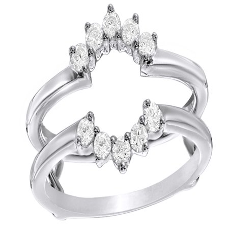 Flower Enhancer - White Natural Diamond Flower Frame Solitaire Enhancer Ring in 10k White Gold (0.33 Cttw)