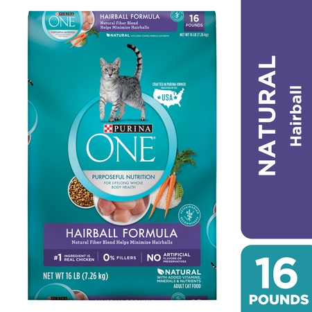 Purina One Hairball Natural Dry Cat Food, 16 lb