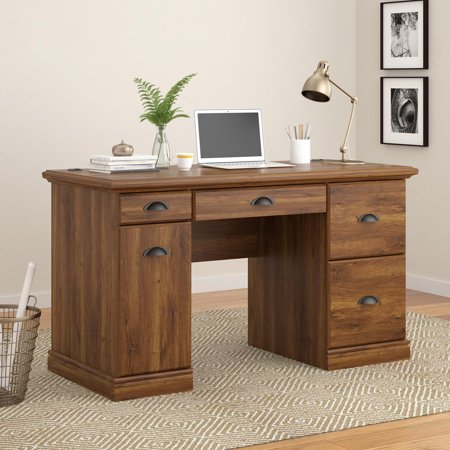 - Better Homes and Gardens Computer Desk with Filing Drawers, Brown Oak