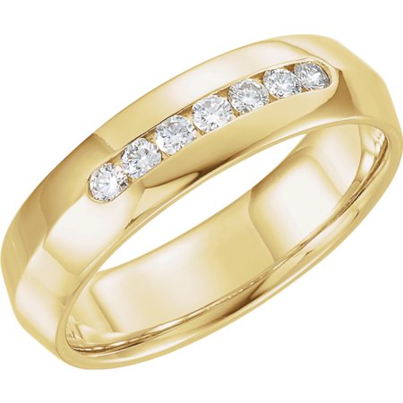White Gold Mens Knife Edge - 14k Yellow Gold 1/4 Ct Diamond Knife Edge Comfort-Fit 6mm Wedding Men Gents Band - Size 9