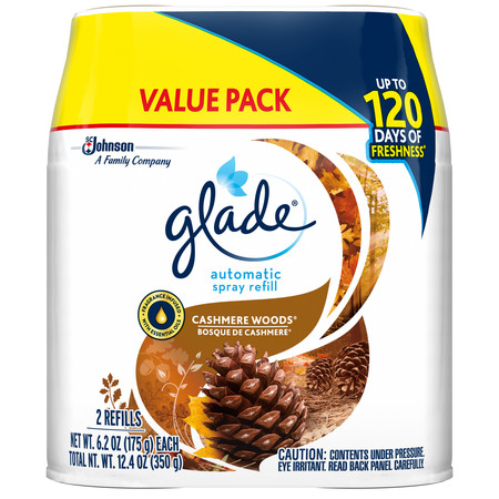 Glade Automatic Spray Refill Cashmere Woods, Fits in Holder For Up to 120 Days of Freshness, 12.4 oz, Pack of