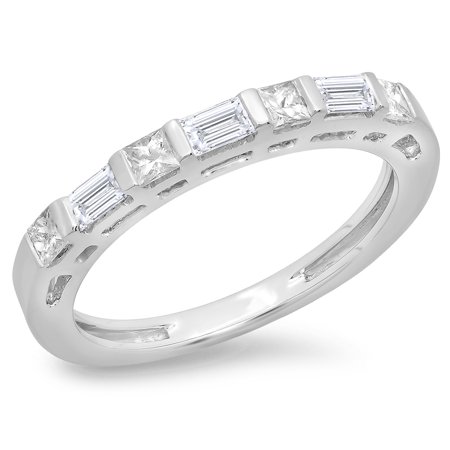 14k Waterfall Collection Dazzlingrock Collection 0.60 Carat (ctw) 14K Princess & Baguette Diamond Ladies Wedding Stackable Band, White Gold, Size 5 ()