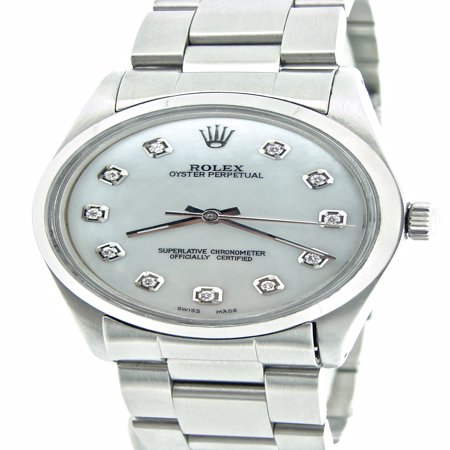 Used Rolex Oyster Pre-Owned Mens Rolex Stainless Steel Oyster Perpetual White MOP Diamond 1002 (SKU 5098120NNCMT) ()