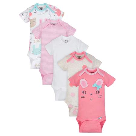 Gerber Organic Cotton Short Sleeve Onesies Bodysuits, 5pk (Baby Girls)