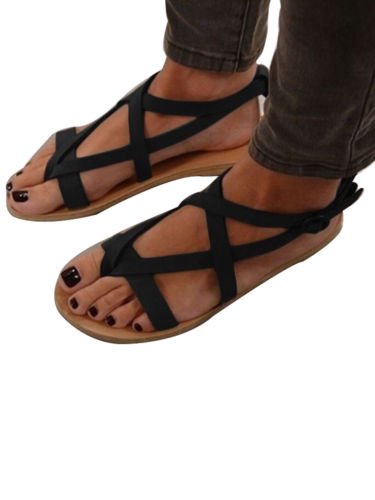 Low Heels Flats Shoes - Women Ankle Strap Gladiator Low Flat Heel Sandals Summer Beach Flip Flops Shoes