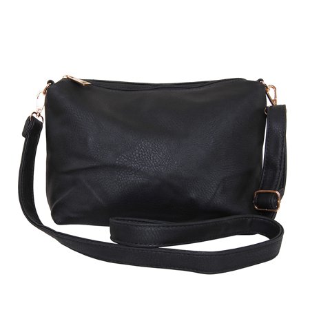 - Crossbody Bag - Vegan Leather Satchel Messenger Hobo Handbag Shoulder Purse, Black - 14 inch, by Humble Chic NY