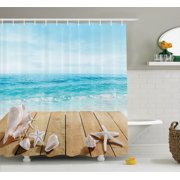 Seashells Decor Wooden Boardwald With Seashells Resort Sunshine Vacations Maldives Deck Waves Beach Theme, Bathroom