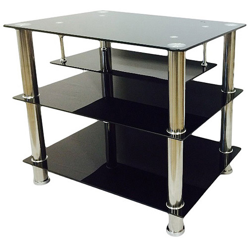 Hodedah Black 4-Shelf Glass TV Stand for TVs up to 32''