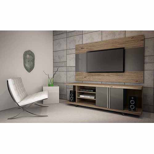 Manhattan Comfort 5-Shelf Carnegie TV Stand, Nature and Metallic Onyx