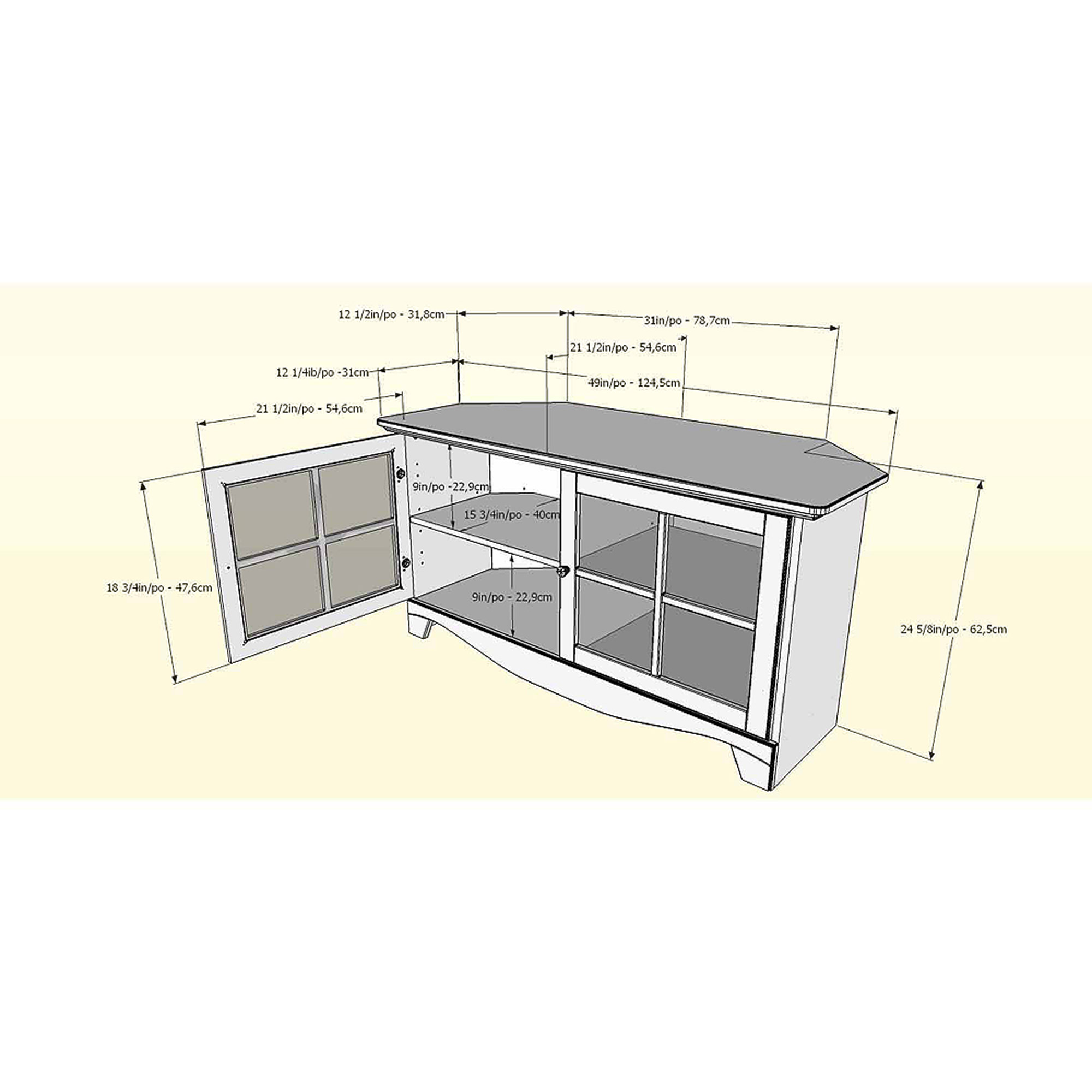 Nexera Pinnacle Black 2-Door Corner TV Stand for TVs up to 49''