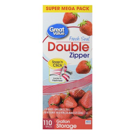 Great Value Double Zipper Storage Bags, Gallon, 110 Count