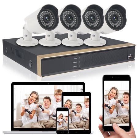 DID 4CH AHD 720P CCTV Camera Security System with 4 pcs IP Outdoor IR Night Vision Home Security Camera System White (Wireless Supporting iPhone & (Best Residential Security Cameras)