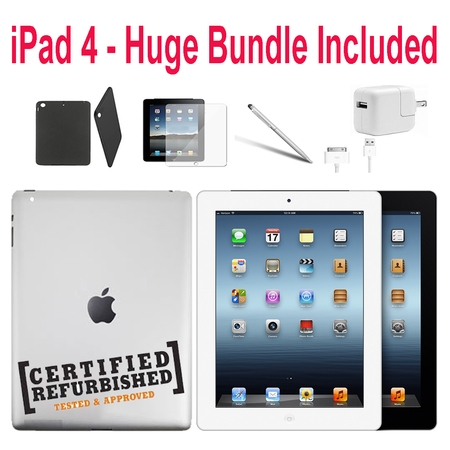 (Refurbished ) Apple iPad 4th Generation 32GB Black - Sprint Plus WiFi - Bundle - Case, Rapid Charger, Pre-Installed Glass & Stylus Pen ---- FREE 2 Day