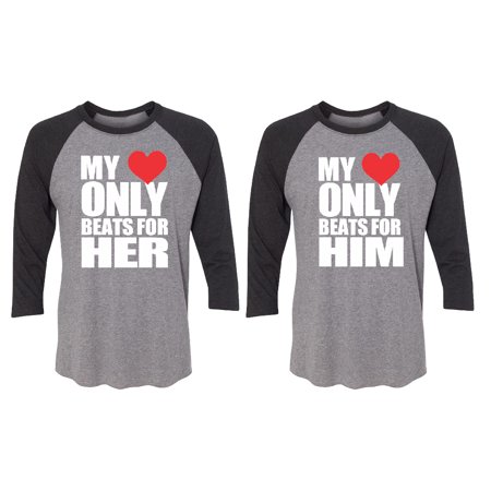 Only Beats For Her - Him Couple Matching 3/4 Raglan Tee Valentines Anniversary Christmas Gift Men Small Women