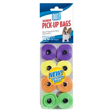 OUT! Dog Waste Pickup Bags, 8 rolls 120 bags, rainbow (Best Dog Poop Bags)