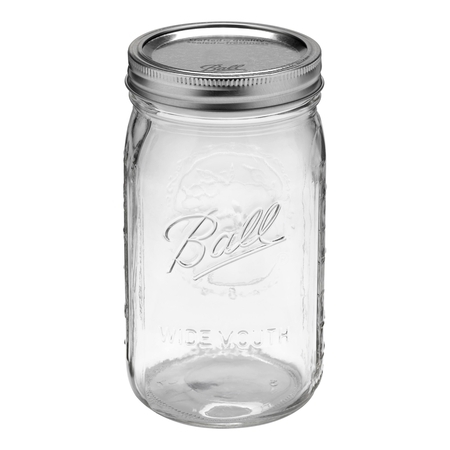 Ball Glass Mason Jar w/Lid & Band, Wide Mouth, 32 Ounces, 12 Count