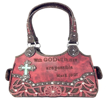 Texas West Concealed Carry Shoulder Handbag Western Purse With Rhinestone Cross In Multi