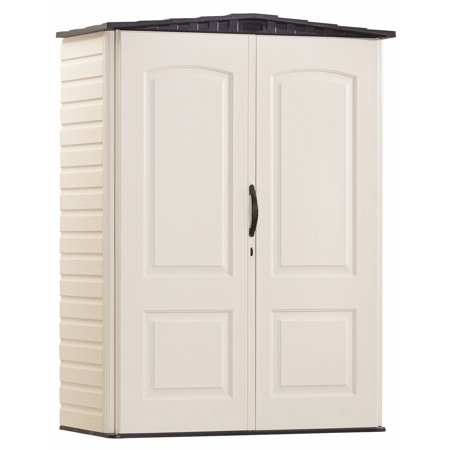 rubbermaid 5 x 2 ft small vertical storage shed, sandstone