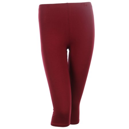 - PLUS SIZE Solid Cotton Capri Leggings Plain Pants Capris For Women, Burgundy, 1XL