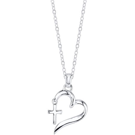 - Sterling Silver Faith Hope Love Heart with Cross Necklace