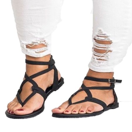 - Womens Summer Boho Flip Flops Sandal Cross T Strap Thong Flat Casual Shoes Size