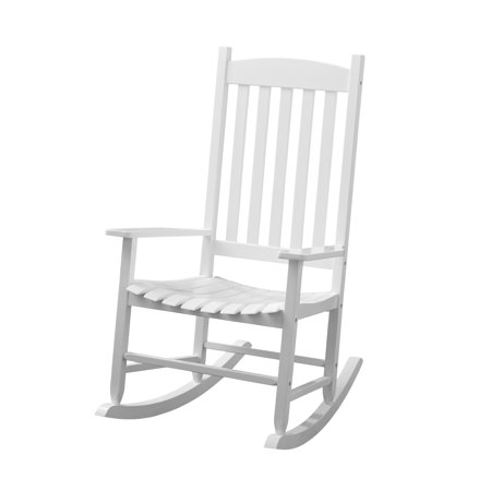 Mainstays White Solid Wood Slat Outdoor Rocking Chair - Walmart.com