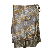 Mogul Vintage Reversible Silk Sari Magic Wrap Around Skirt Two Layer Boho Style Mini Skirts