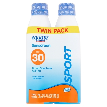 Equate Sport Broad Spectrum Sunscreen Spray Twin Pack, SPF 30, 5.5 oz, 2