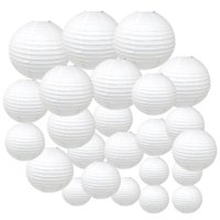 White Decorative Round Chinese Paper Lanterns, 24ct, Assorted Sizes