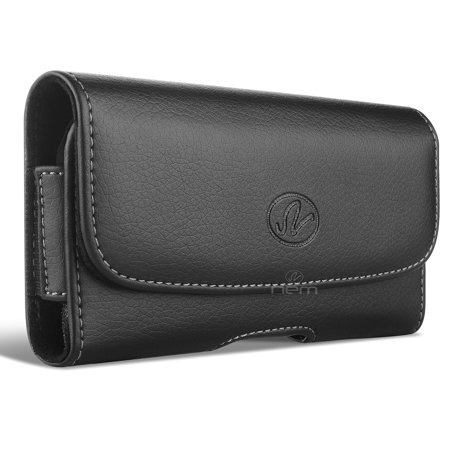 AT&T BlackBerry Q10 Premium High Quality Black Horizontal Leather Case Pouch Holster with Belt Clip and Belt