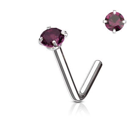 18g Bezel Set - Nose Ring Stud L-Shape Surgical Steel Screw Piercing 3MM Set CZ Gem 20G 18G 6MM