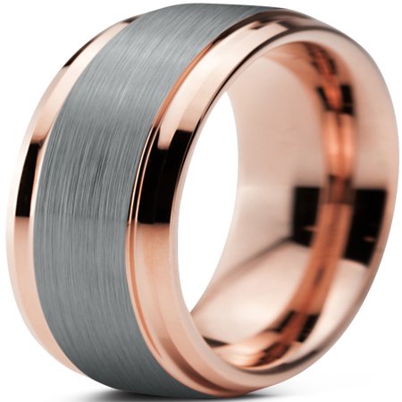 Estate Rose Gold Ring - Charming Jewelers Tungsten Wedding Band Ring 6mm for Men Women Comfort Fit 18K Rose Gold Plated Plated Beveled Edge Brushed Polished Lifetime Guarantee
