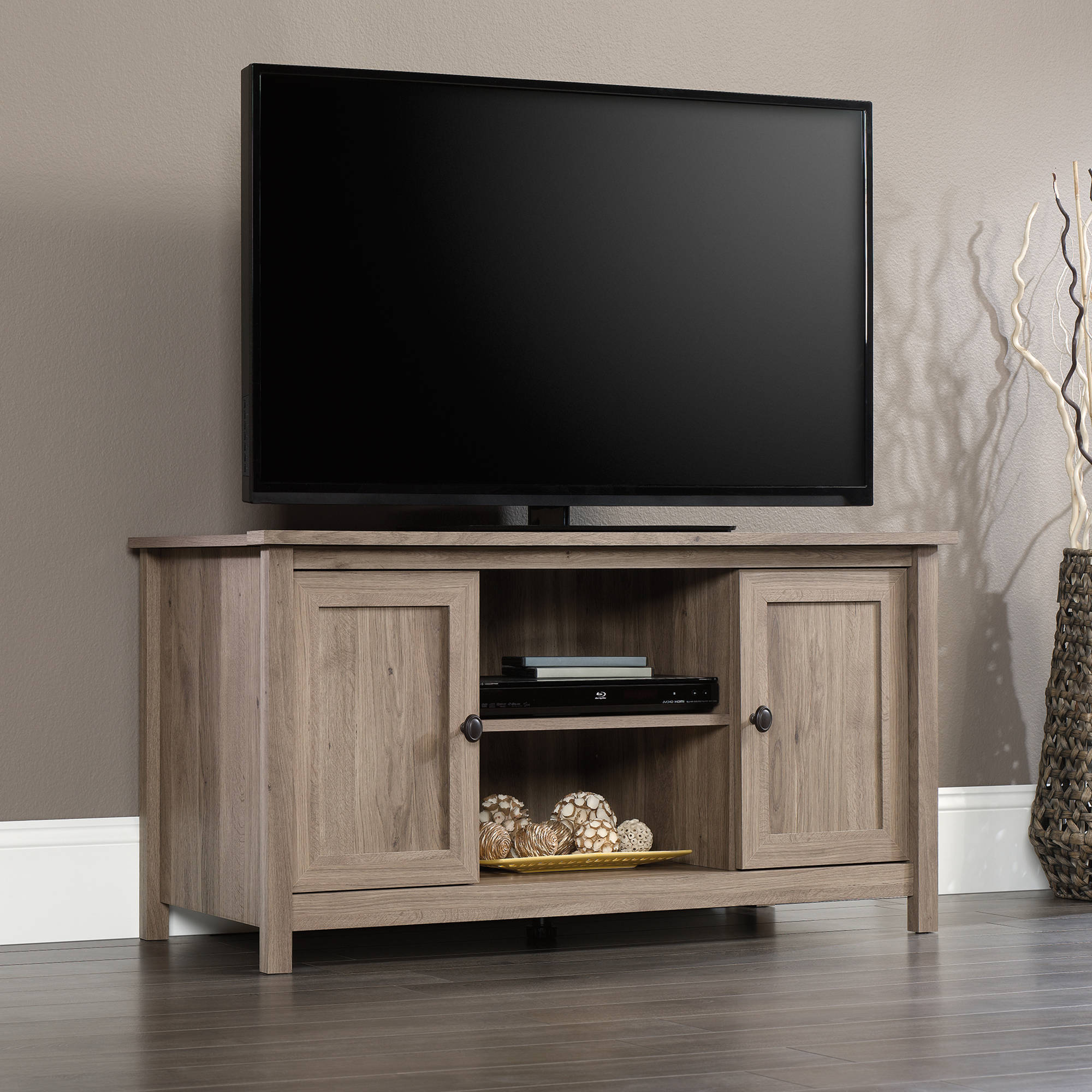 Sauder County Line Panel TV Stand for TVs up to 47'', Salt Oak Finish