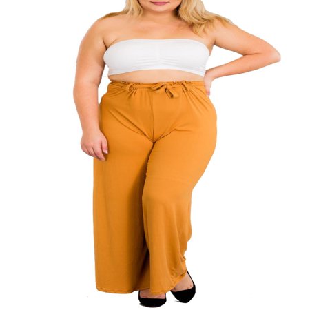 MOA COLLECTION Women's Plus Size Solid Casual Basic Comfy Stretch Loose Fit Tie Belt Knit Wide Leg (Best Formal Pants Brands)