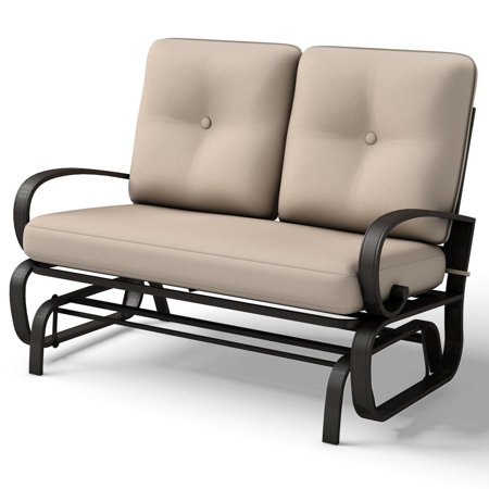 bench glider costway rocking seat loveseat patio outdoor furniture cushioned frame steel